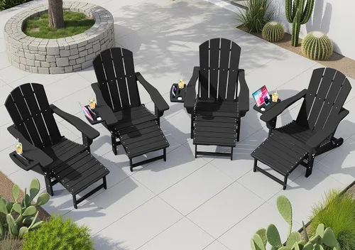 Miniatura 11 de KINGYES Silla Adirondack plegable ajustable con otomana retráctil, silla reclinable Adirondack de polietileno de alta densidad con soporte