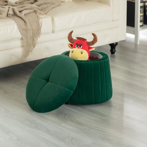 Miniatura 7 de Fabulaxe Moderno baúl otomano de almacenamiento con forma de hongo de terciopelo copetudo, color verde