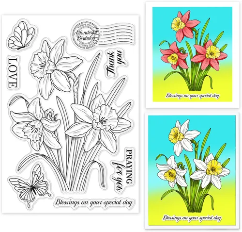 Miniatura 7 de ORIGACH Sellos transparentes de margaritas, sellos de silicona transparente floral para hacer tarjetas, álbumes de recortes, decoración de álbumes