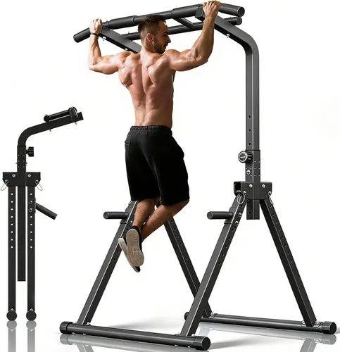 Miniatura 8 de ZENOVA - Estación de barra de dominadas y fondos multifunción, equipo de entrenamiento de fuerza para hombres y mujeres, construcción muscular, Negro