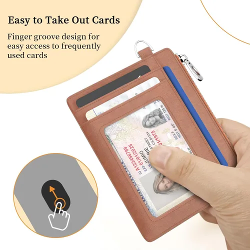 Miniatura 7 de Hancynir Cartera delgada para mujer con soporte para tarjetas de crédito RFID, pequeña mini funda para tarjetas con bolsillo frontal de PU, cartera
