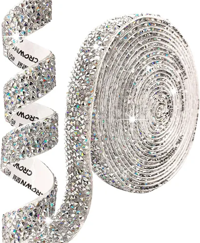 Miniatura 14 de Cinta autoadhesiva de resina negra con diamantes de imitación, 4 yardas, cinta de cristal brillante aplicable a bodas, cumpleaños, Navidad, fiestas