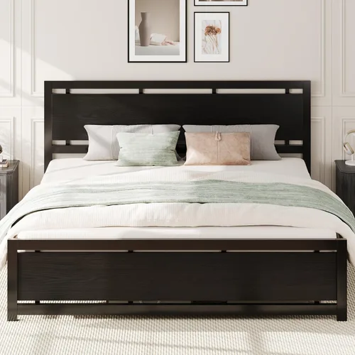 LIKIMIO California King Bed Frame with Headboard and Footboard, Metal Strong Supports, Easy Assembly, Noise-Free, No Box Spring Needed, Black