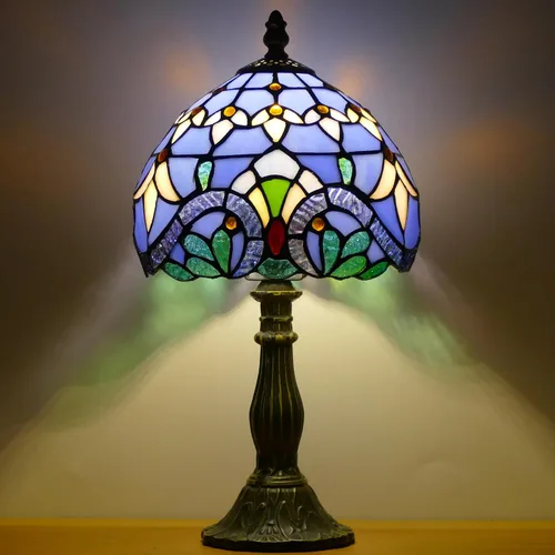 Miniatura 5 de Pequeña lámpara Tiffany Mini lámpara de mesa de vitral, lámpara de acento de mesita de noche, memoria, condolencias de 8 x 14.5 pulgadas