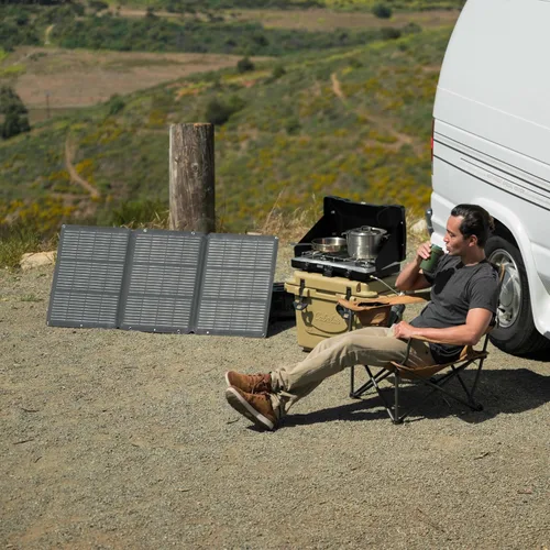 Miniatura 9 de SunJack Cargador de panel solar portátil plegable de 120 W con soportes, MC4/PD60 USB-C/USB-A, ETFE monocristalino, cargador solar impermeable