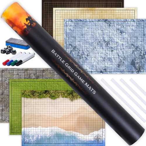 Miniatura 10 de Tidyboss DND - Paquete de expansión 3 alfombrillas de cuadrícula de juego de doble cara de 24 x 36 6 terrenos con lava, mar, bosque, cueva