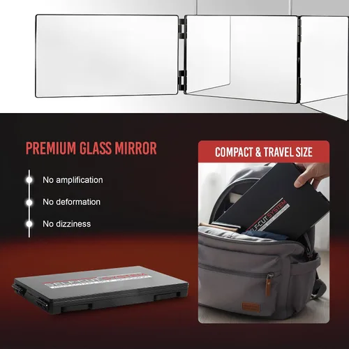 Miniatura 3 de Self-Cut System Espejo de Barbero de 3 Vías con Ganchos Ajustables en Altura, Espejo Tríptico Self Cut de 360° para Cortes de Cabello para Hombres