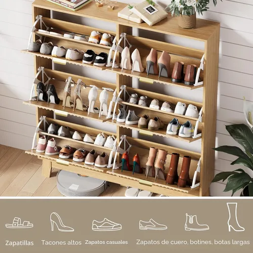 Miniatura 3 de HUANLEGO Zapatero de almacenamiento para entrada con 6 cajones abatibles, organizador de zapatos estrecho acanalado con patas de madera, zapatero