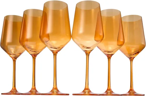 Juego de copas de vino de colores, juego de 6 vasos de 12 onzas, tallo alto de estilo italiano único para vino blanco y tinto, agua, vasos de