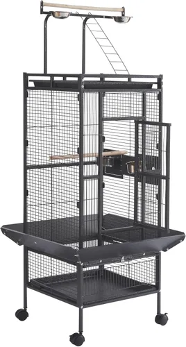 Jaula grande de hierro forjado de 61 pulgadas para pájaros con soporte rodante para periquitos Budgie Conure 18 pulgadas de largo x 18 pulgadas de