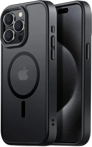 Miniatura 81 de Tigowos - Funda magnética para iPhone 15, resistente a las caídas, sensación de piel mate, a prueba de golpes, delgada, negro mate