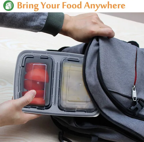 Miniatura 4 de Enther Contenedores de preparación de comidas [paquete de 20] 2 compartimentos con tapas, caja Bento para almacenamiento de alimentos, sin BPA