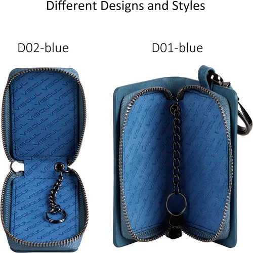 Miniatura 6 de VISOUL Leather Car Key Fob Case Holder for Men and Women, Zipper Keychain Protector Cover with Metal Hook for House Keys