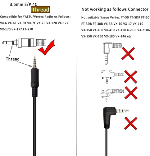 Miniatura 3 de HYS Auricular de vigilancia de radio de seguridad con tubo de bobina acústica transparente, kit de audio para YAESU/Vertex Radio VX-6 VX-7E VX-120