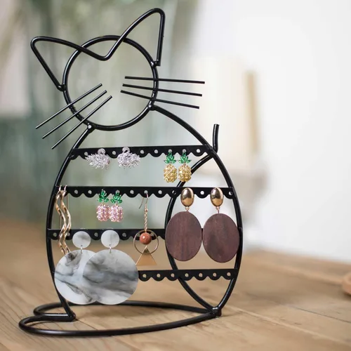 Miniatura 8 de Urban Deco Soporte Organizador de Joyas en Forma de Gato, Organizador de Aretes de Metal con 48 Agujeros para Pendientes, Organizador de Exhibición