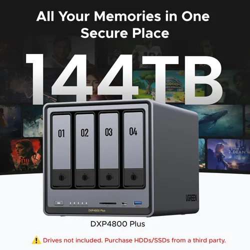 Miniatura 3 de UGREEN NAS DXP4800 Plus NAS de escritorio de 4 bahías, CPU Intel Pentium Gold 8505 de 5 núcleos, memoria RAM DDR5 de 8 GB, SSD de 128G integrado, 1