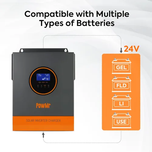 Miniatura 4 de PowMr Inversor solar de 3200 W 24 V CC a 110 V/120 V CA, inversor híbrido de onda sinusoidal pura de 3.2 KW con controlador MPPT de 60 A, entrada