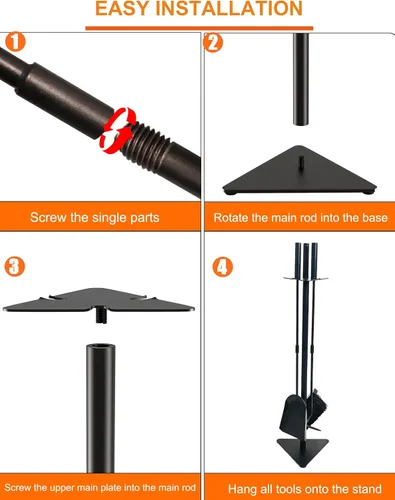 Miniatura 5 de Tomersun Juego de herramientas para chimenea de 23 pulgadas para interiores, 4 piezas, herramientas de chimenea con póquer, pala, escoba, soporte