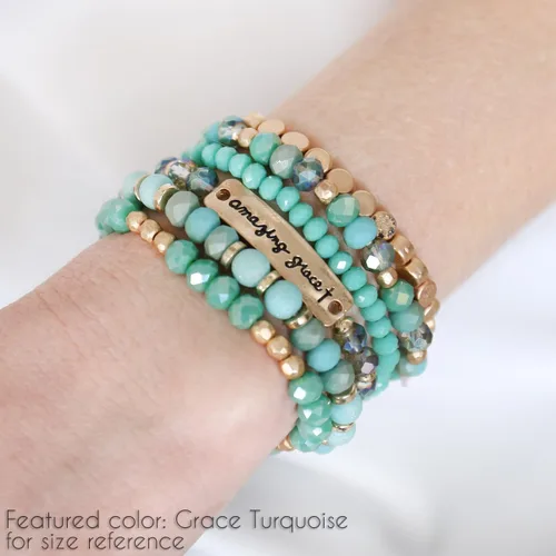 Miniatura 2 de RIAH FASHION Pulseras inspiradoras apilables con cuentas multicapa, piedra natural, hilo elástico drusa, brazalete de oración con cruz cristiana