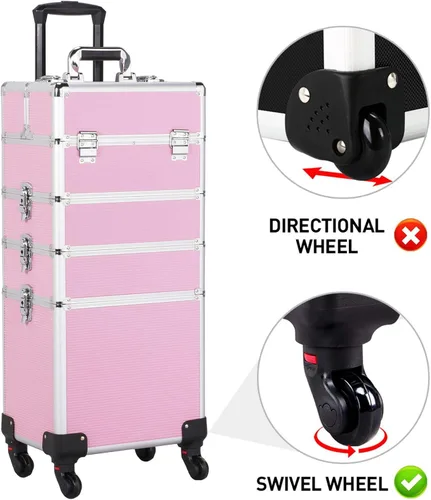 Miniatura 4 de Topeakmart Estuche de maquillaje profesional 4 en 1, estuche de aluminio grande para cosméticos, estuche de maquillaje Tavel, organizador de belleza