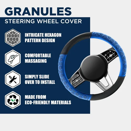 Miniatura 3 de PIC AUTO Funda de cuero para volante de automóvil con masaje, material de patrón de fútbol azul, funda protectora universal para volante