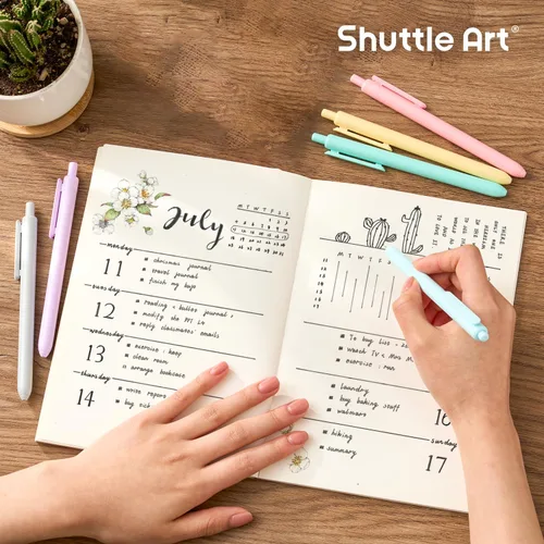 Miniatura 5 de Shuttle Art Bolígrafos retráctiles de tinta gel pastel, paquete de 15 bolígrafos de tinta negra, bolígrafos lindos de punta fina de 0.02 pulgadas 15