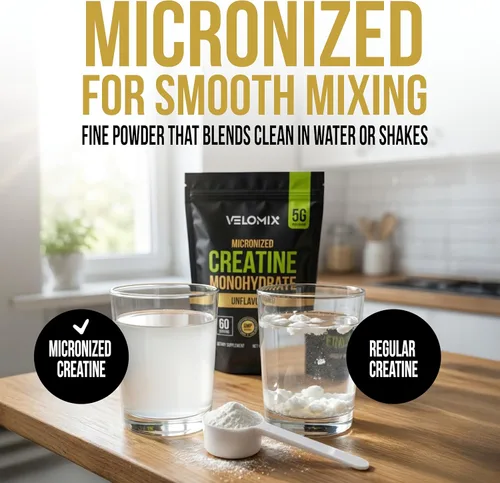 Miniatura 2 de VELOMIX Polvo de monohidrato de creatina micronizada – Polvo de creatina 100% puro sin sabor y fácil de mezclar Apoya el crecimiento muscular