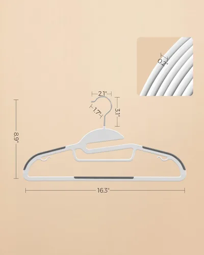 Miniatura 5 de SONGMICS Paquete de 50 percheros, perchas de plástico resistentes para trajes, apertura en forma de S, ahorro de espacio, gancho giratorio de 360º