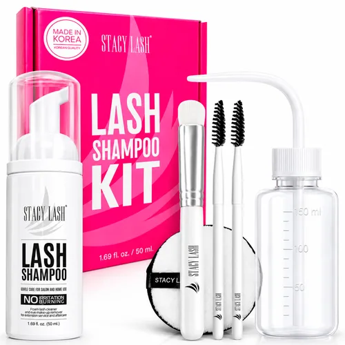 Miniatura 14 de STACY LASH Champú para extensiones de pestañas + cepillo, 1.69 onzas líquidas, limpiador espumoso de párpados, lavado para extensiones y pestañas