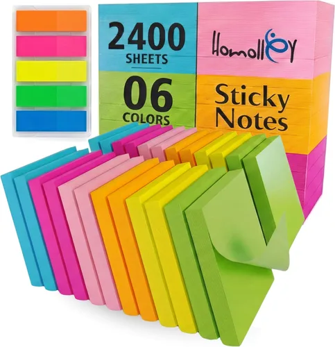 Notas adhesivas pequeñas de 3.0 x 3.0 in, 3 unidades, 6 colores neón, azul, rosa, amarillo, naranja, rosa, verde, notas auto-adhesivas