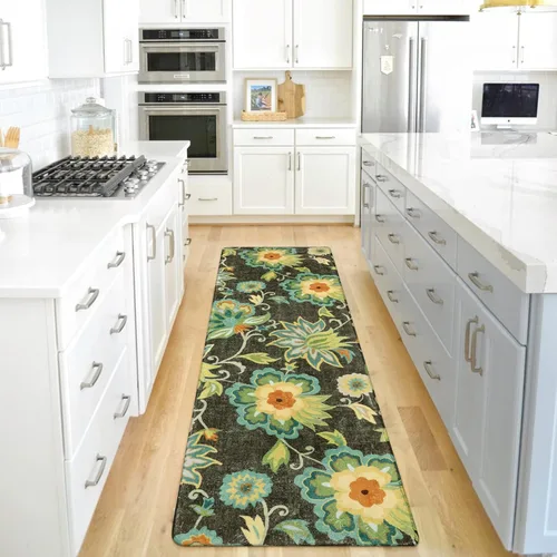 Miniatura 19 de Lahome - Tapete floral con estampado de cachemira, lavable, antideslizante, pequeño, anti-manchas, suave, para baño, entrada, dormitorio, Negro