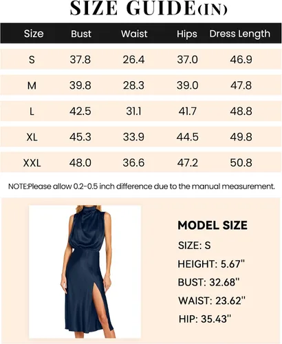 Miniatura 6 de PRETTYGARDEN Vestido formal de satén sin mangas con cuello alto falso para mujer, cintura elástica, abertura por debajo de la rodilla, vestidos