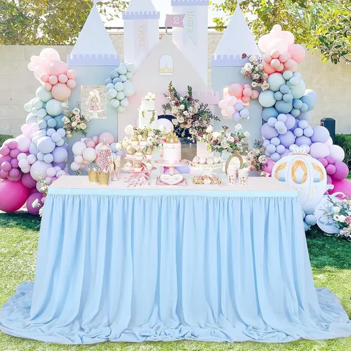 Miniatura 2 de QueenDream Falda de mesa de gasa azul bebé de 6 pies para mesa rectangular, mantel transparente para baby shower, boda, cumpleaños, fiesta temática