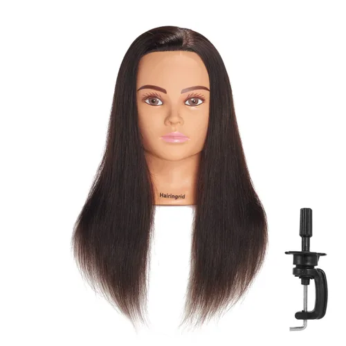 Cabeza de maniquí Hairingrid 20"-22" 100% Cabello Humano para Peluquería y Cosmetología, Cabeza de Muñeco de Entrenamiento con Soporte de Abrazadera