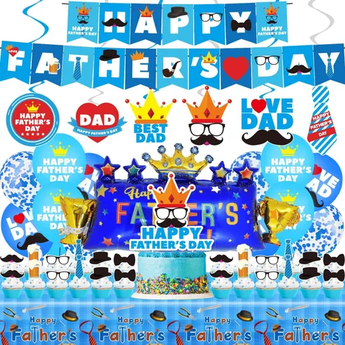 Decoraciones de fiesta del día del padre, juego de suministros para fiesta del día del padre, incluyendo pancarta, remolinos colgantes, globos de