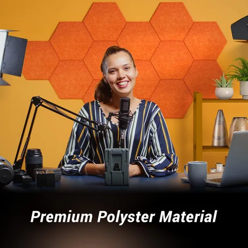 Miniatura 2 de Paneles acústicos hexagonales autoadhesivos, paquete de 12, TONOR, paneles de 30.5x25.4x1 cm de alta densidad con aislamiento de sonido para Naranja
