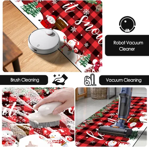 Miniatura 6 de Tapete de Navidad con diseño de muñeco de nieve, árbol de Navidad, rojo y negro, divertido tapete para puerta delantera, parte trasera de goma