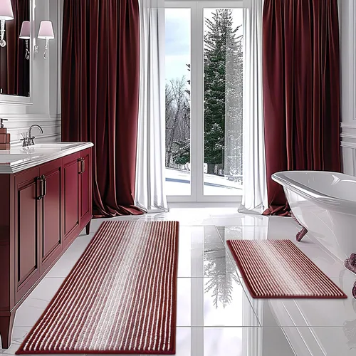 Miniatura 58 de BSICPRO Juegos de Alfombras y Tapetes para Baño, Juego de Alfombra de Baño de Felpilla Gruesa Absorbente de 2 Piezas Antideslizante, Tapetes Suaves