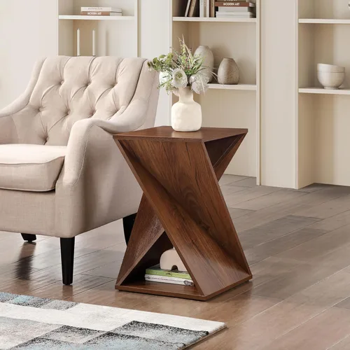 Miniatura 12 de Mesa Auxiliar Moderna Única con Extremo Retorcido, Mesa Lateral de Estilo Rústico, Estilo Rústico, Sala de Estar, Mesa Decorativa de Dormitorio