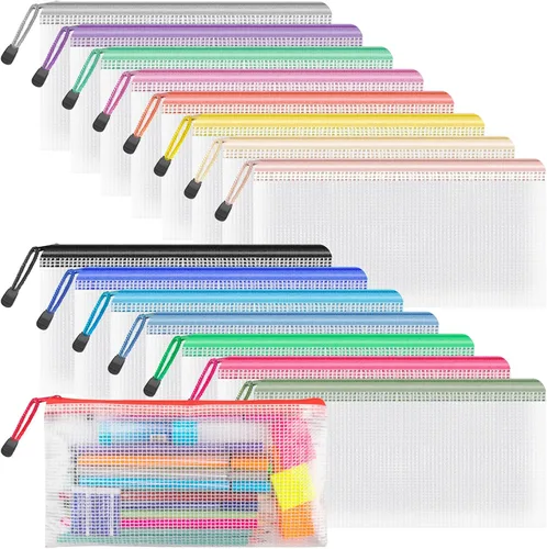 Miniatura 10 de Umriox Bolsa transparente para lápices, 9.2 x 4.7 pulgadas (10 colores, 20 paquetes), bolsas para lápices A6 con cremallera a granel, bolsa de malla