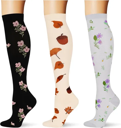 Miniatura 29 de (3 pares) Calcetines de compresión 20-30 mmHg, calcetines largos hasta la rodilla para mujeres y hombres, soporte atlético, para viajes y uso diario