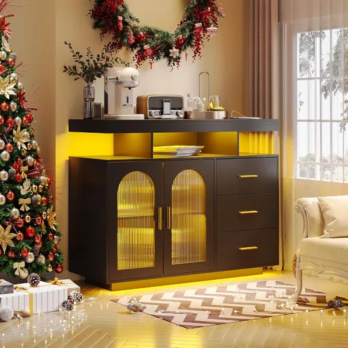 Miniatura 8 de Gurexl Gabinete de buffet LED de 40 pulgadas con estación de carga inalámbrica, sensor automático RGB de 20 colores regulable con inducción