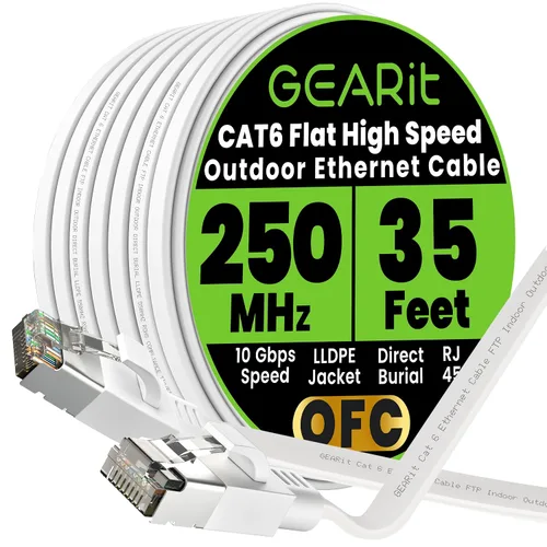 Miniatura 18 de GEARit Cable Ethernet plano Cat 6 para exteriores (15 pies, negro) Chaqueta LLDPE clasificada para entierro directo – Cat6 blindado FTP 10Gbps