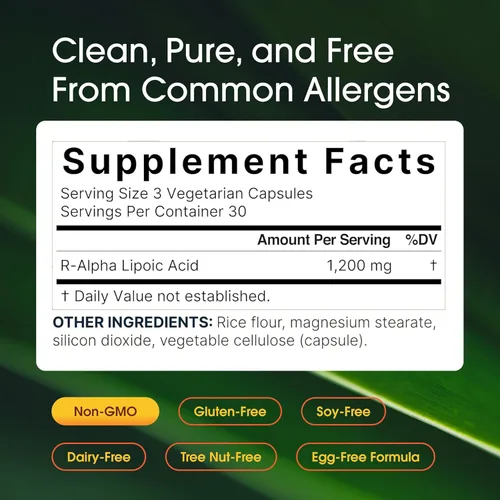 Miniatura 3 de NatureBell Ácido R-Alfa Lipoico, 1,200mg, 90 Cápsulas Vegetarianas Solo R-ALA Puro Estabilizado Alta Absorción y Soporte Antioxidante Sin