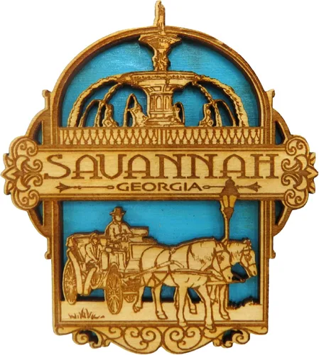 Imán decorativo de recuerdo Savannah Georgia cortado con láser, decoración de madera tallada a mano para refrigerador, decoración detallada para