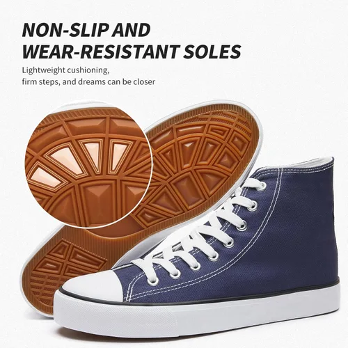 Miniatura 2 de Zapatillas de lona altas para hombre, zapatos de lona casuales con cordones para hombre, zapatos de lona de moda blanca y negra para caminar