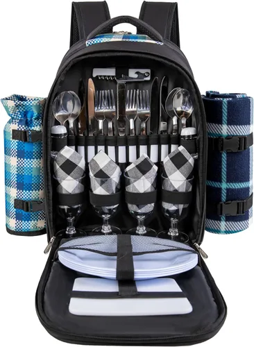 Miniatura 13 de apollo walker - Mochila para picnic para 2 personas con compartimento refrigerado, soporte desmontable para botella/vino, manta de forro polar