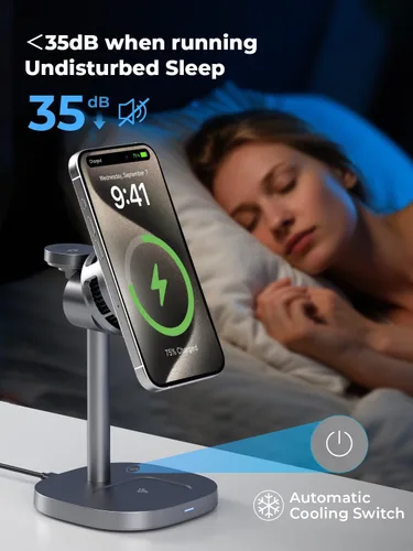 Miniatura 6 de havit Qi2 Estación de carga inalámbrica 3 en 1, cargador magnético de 15 W con ventilador de refrigeración para iPhone 17/16/15/14/13/12, Apple