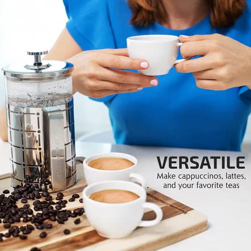Miniatura 5 de OVENTE Cafetera de prensa francesa de 27 onzas con vidrio de borosilicato resistente al calor, diseño de acero inoxidable y sistema de filtro de 4