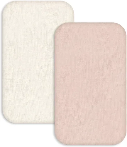Miniatura 11 de Sábanas bajeras de muselina para moisés, paquete de 2 para bebé niño y niña, juego de sábanas suaves, transpirables y elásticas para bebé/colchón